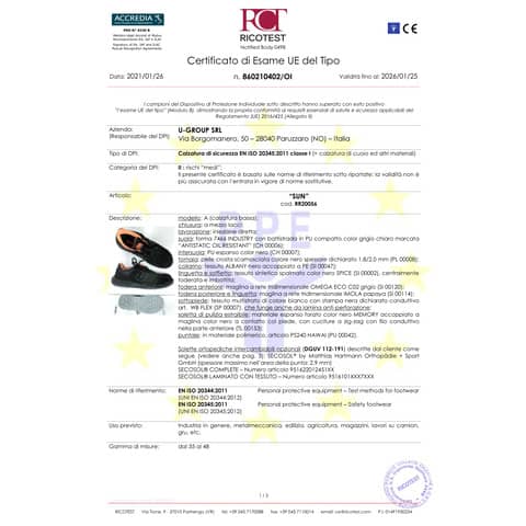 Scarpe antinfortunistiche in morbida pelle scamosciata Sun S1P SRC nere U-Power N° 43 - RR20056-43